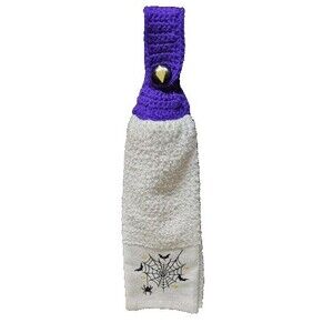 Halloween Crocheted Hanging Kitchen Hand Full Towel Spider Web Vintage Button